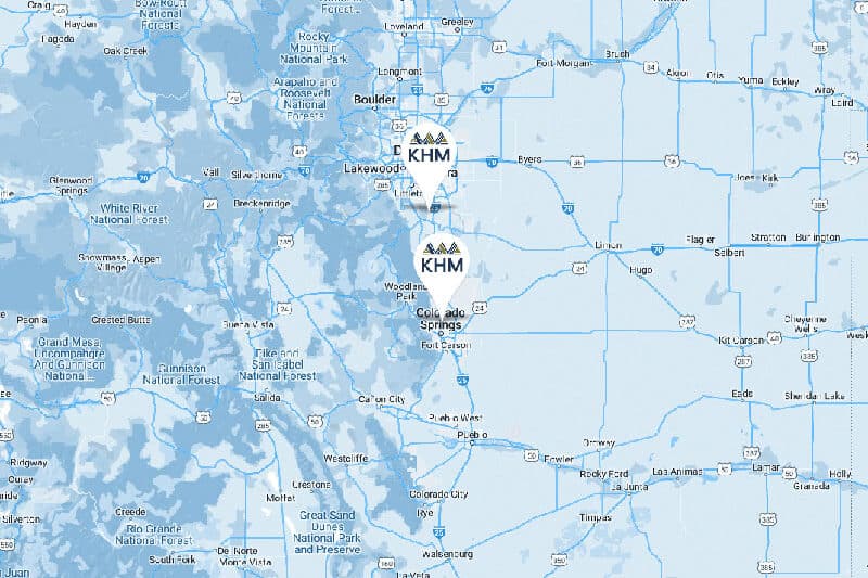 Map of Colorado showing location markers for the two KHM locations